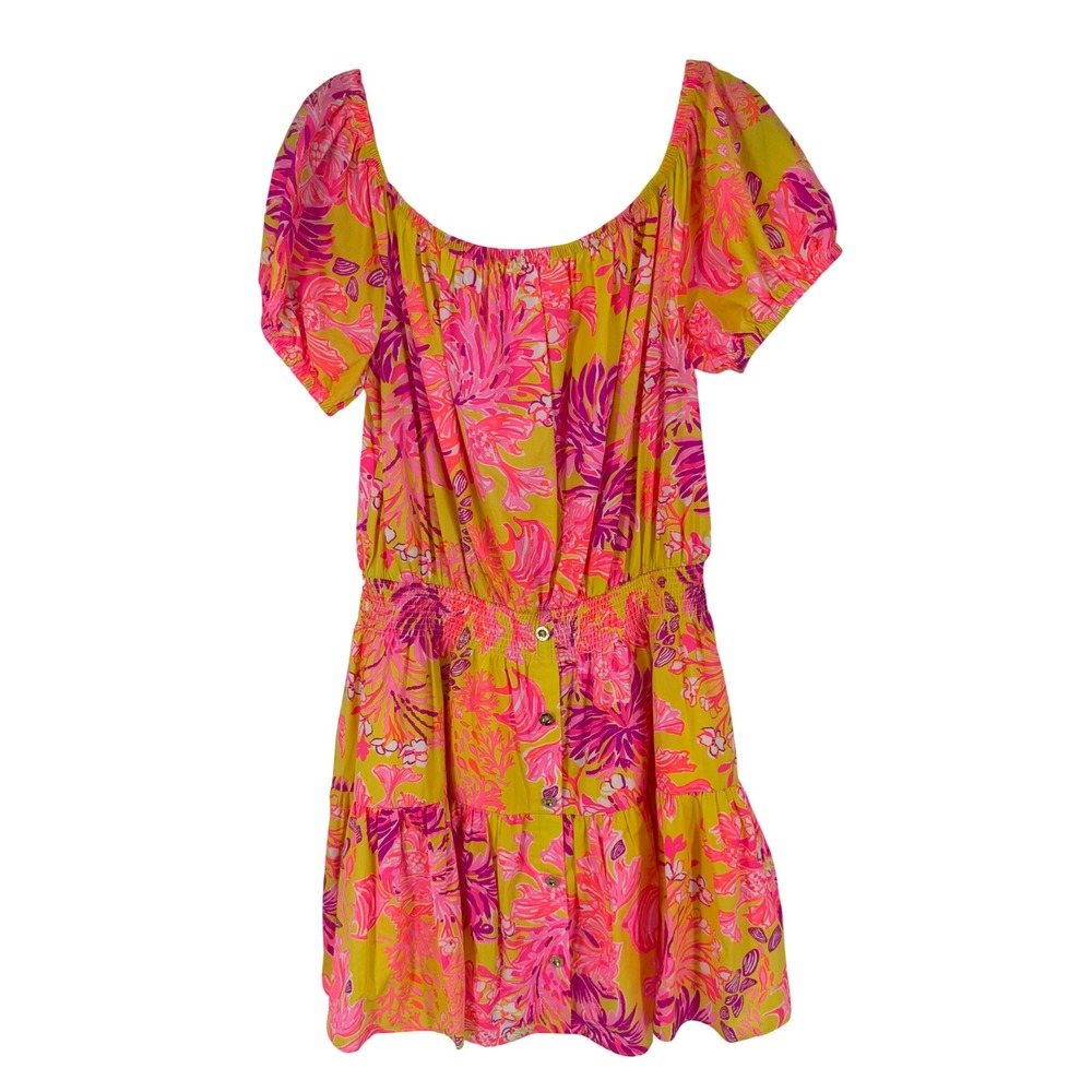 Lilly Pulitzer Jesiba Romper Dress Calla Yellow Floral Coral #011158 Womens XL